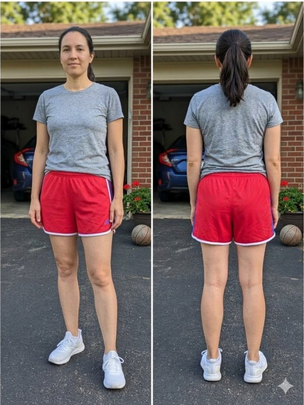 Adidas Womens XL Red Running Gym Shorts Blue Stripes Athletic No Pockets Z24448